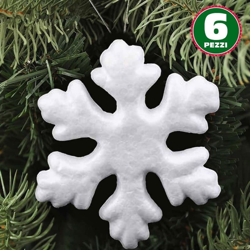 6 APPENDINI FIOCCHI DI NEVE IN POLISTIROLO 22CM BIANCHI DECORAZIONI NATALIZIE