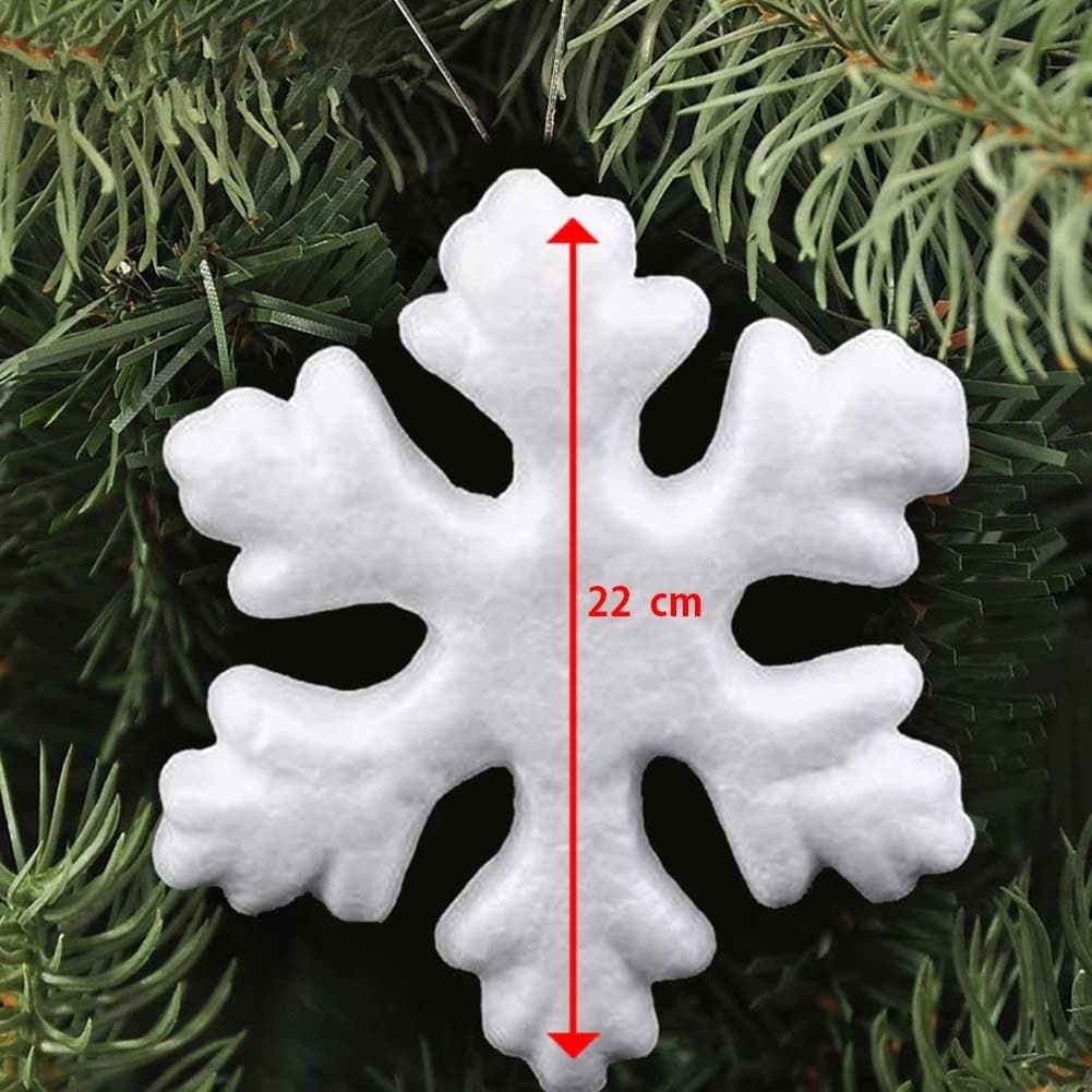 6 APPENDINI FIOCCHI DI NEVE IN POLISTIROLO 22CM BIANCHI DECORAZIONI NATALIZIE - 2