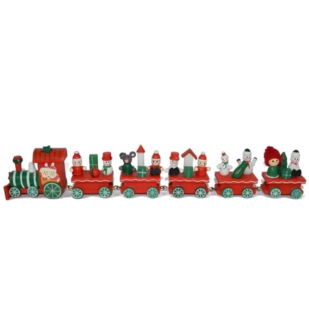 TRENINO NATALIZIO IN LEGNO CON 6 VAGONI 32CM ROSSO E BIANCO DECORAZIONI NATALE - 2