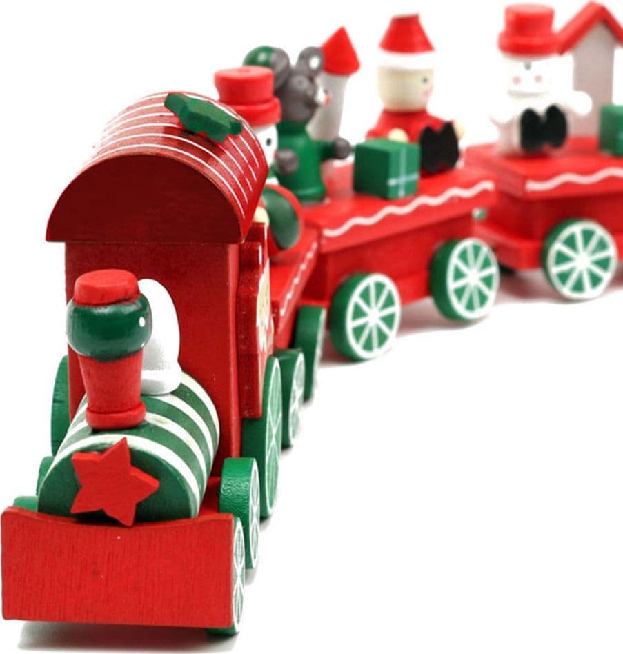 TRENINO NATALIZIO IN LEGNO CON 6 VAGONI 32CM ROSSO E BIANCO DECORAZIONI NATALE - 3