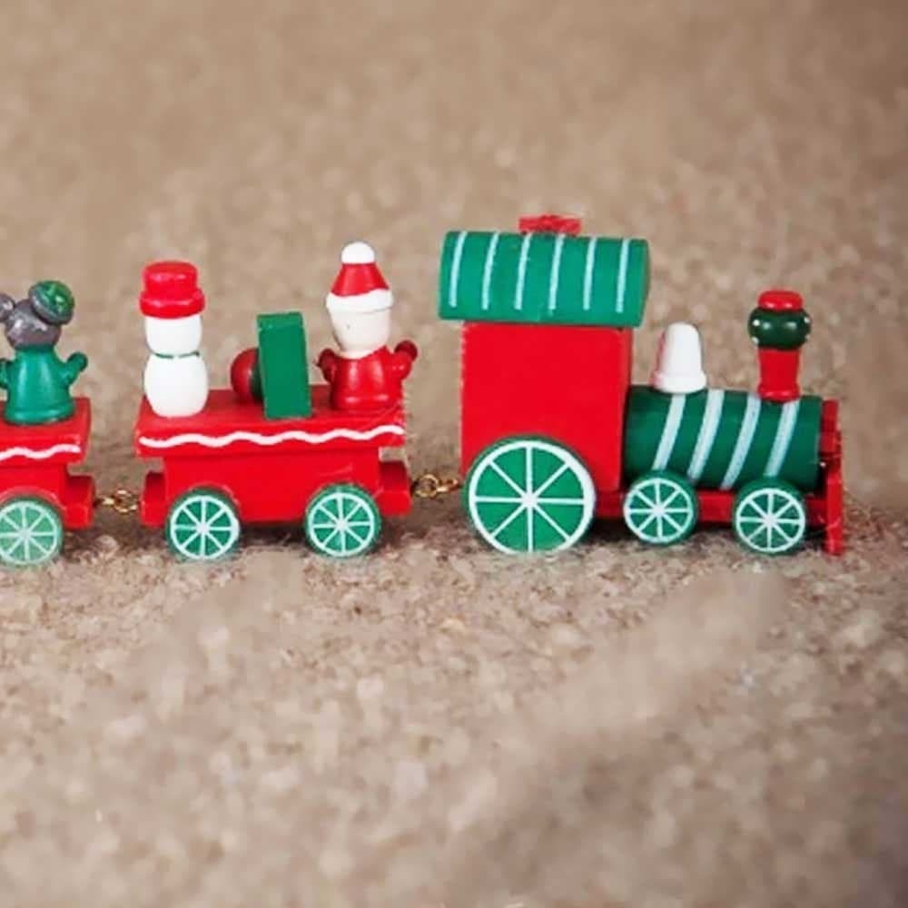 TRENINO NATALIZIO IN LEGNO CON 6 VAGONI 32CM ROSSO E BIANCO DECORAZIONI NATALE - 4