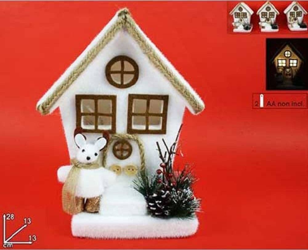 CASETTA CON SOGGETTO NATALIZIO E LUCI 3 ASSORTIMENTI 28CM DECORAZIONI NATALIZIE - 2