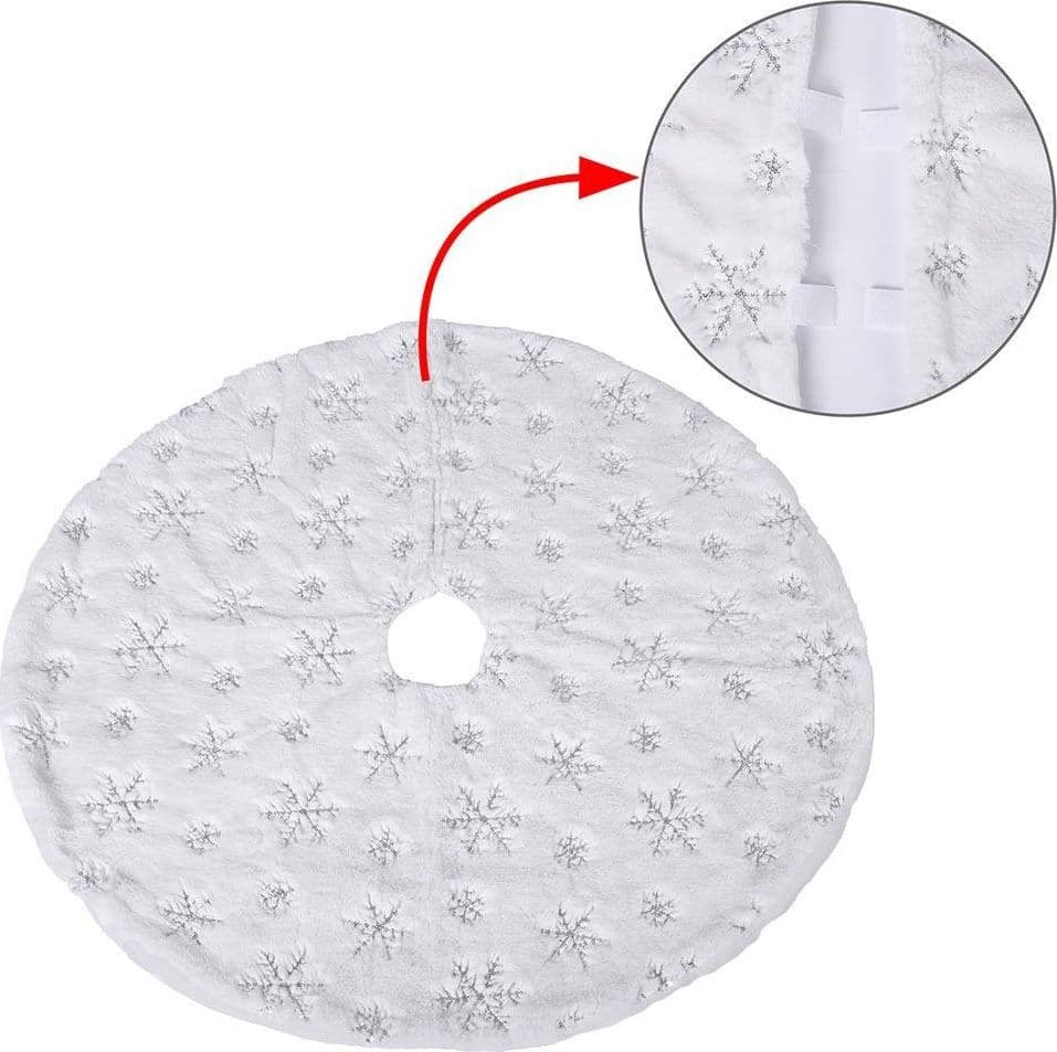 TAPPETO GONNA COPERTURA BASE ALBERO DI NATALE 80CM PELUCHE FIOCCO DI NEVE SILVER - 2