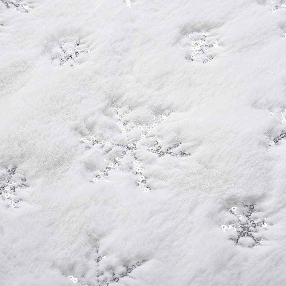 TAPPETO GONNA COPERTURA BASE ALBERO DI NATALE 80CM PELUCHE FIOCCO DI NEVE SILVER - 5