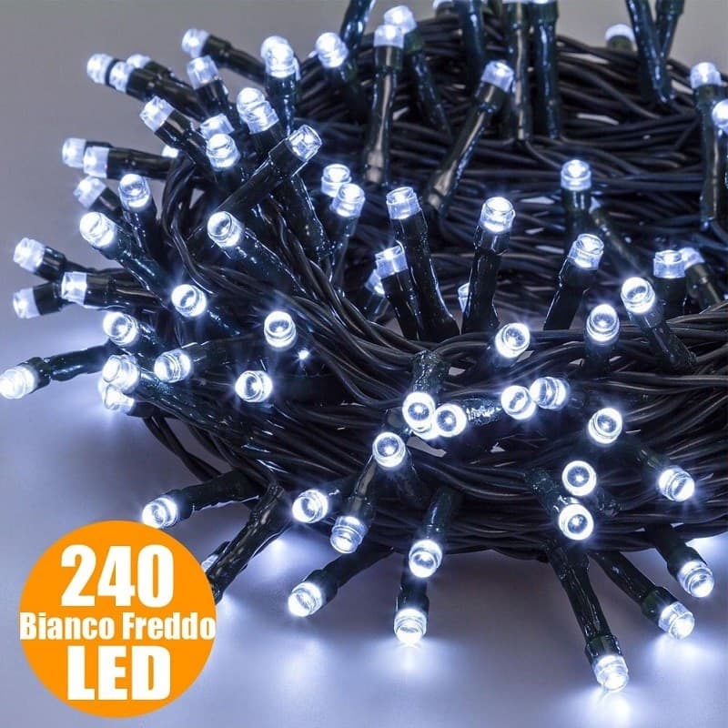 CATENA LUCI A LED LUMINOSA NATALIZIA METRI 240 LED BIANCO FREDDO CON GIOCHI LUCE - 2