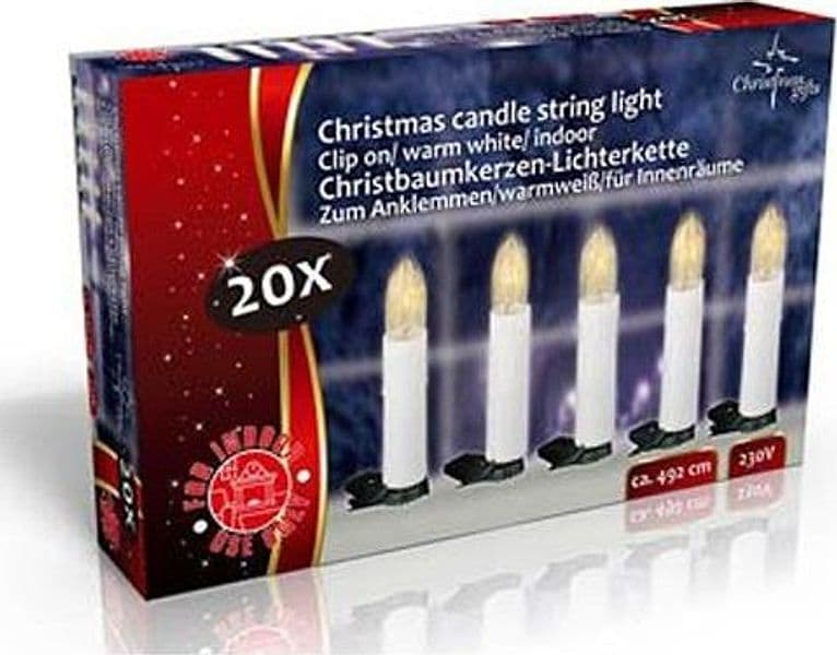 CATENA LUMINOSA 20 CANDELE A CLIP 4,9 MT PER ALBERO DI NATALE 220V BIANCO CALDO - 2