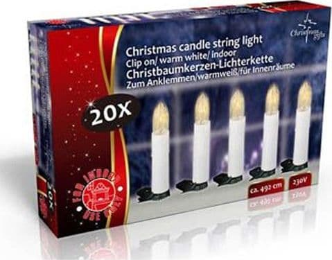 CATENA LUMINOSA 20 CANDELE A CLIP 4,9 MT PER ALBERO DI NATALE 220V BIANCO CALDO - 2