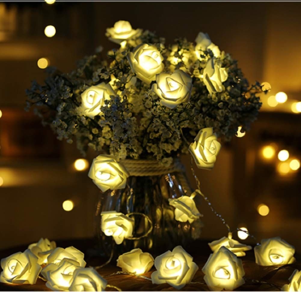 CATENA LUCI LUMINOSA CON 10 LED A FORMA DI ROSA BIANCA ALIMENTAZIONE A BATTERIA - 2