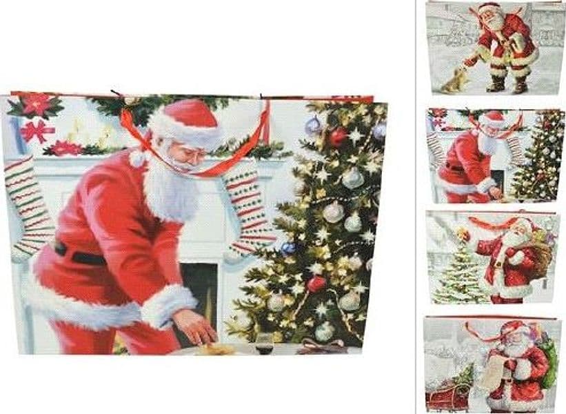 3 BUSTE DA REGALO STAMPA BABBO NATALE CLASSICO CON MANICI ROSSI 40X20X55CM - 2