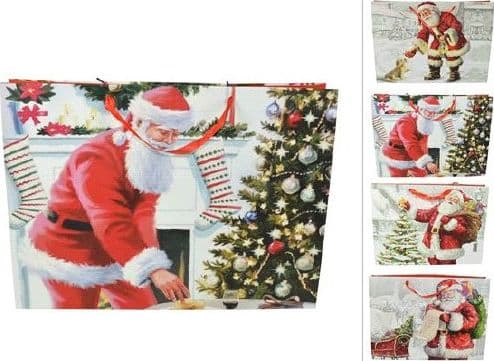 3 BUSTE DA REGALO STAMPA BABBO NATALE CLASSICO CON MANICI ROSSI 40X20X55CM - 2