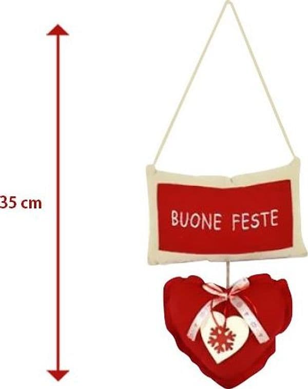 APPENDINO CUSCINO CON CUORE E SCRITTA BUONE FESTE 2 COLORI DECORAZIONI NATALIZIE - 2