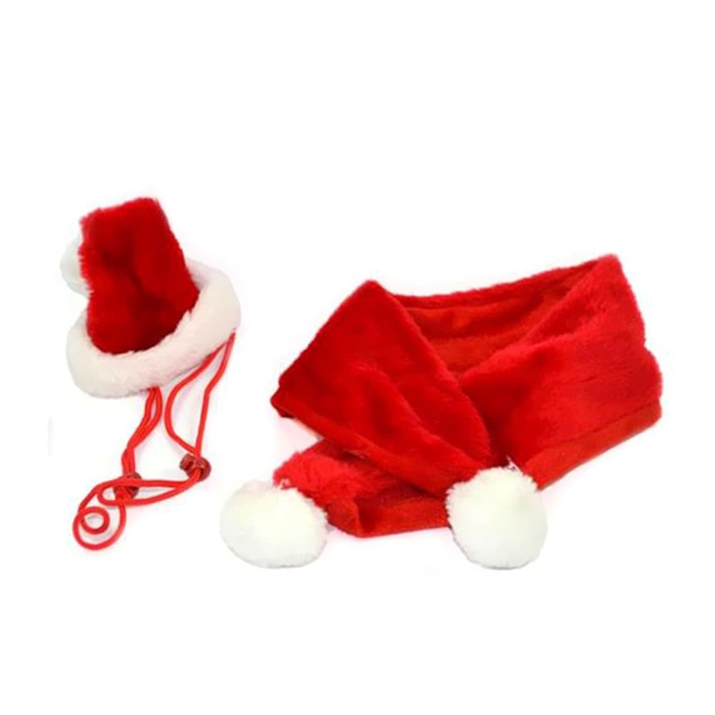 SET SCIARPA CAPPELLO BABBO NATALE PER CANI GATTI DI PICCOLA TAGLIA ROSSO - 2