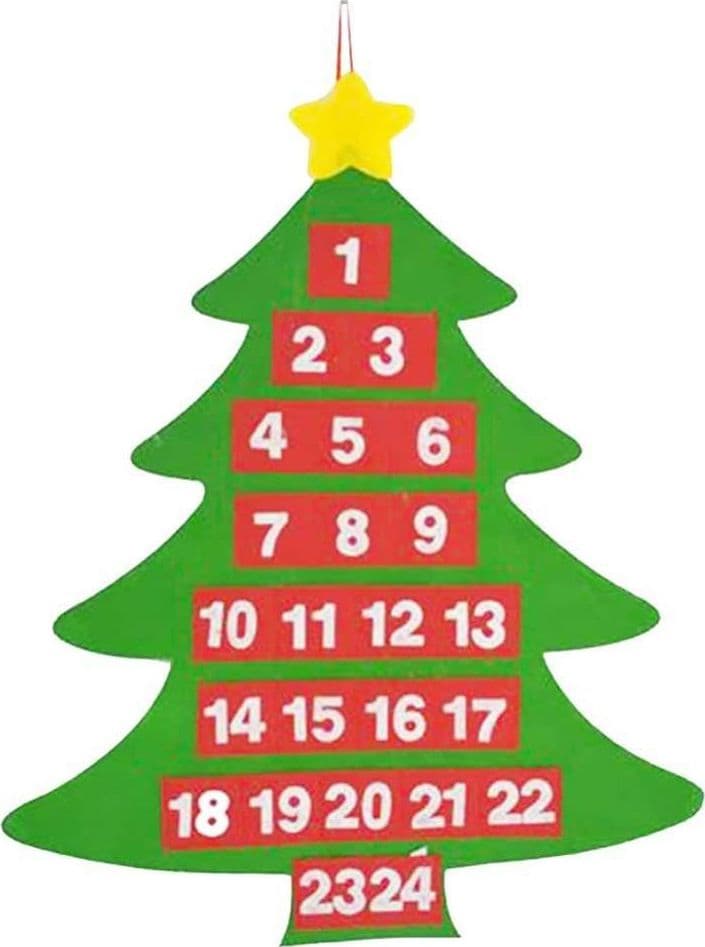 CALENDARIO AVVENTO ALBERO DI NATALE FELTRO CON TASCHE DECORAZIONI NATALIZIE 54CM - 2