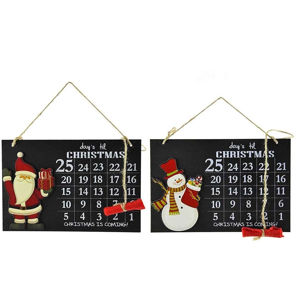 CALENDARIO AVVENTO LAVAGNA CON GESSETTO IN LEGNO 2 MODELLI DECORAZIONI NATALIZIE - 2