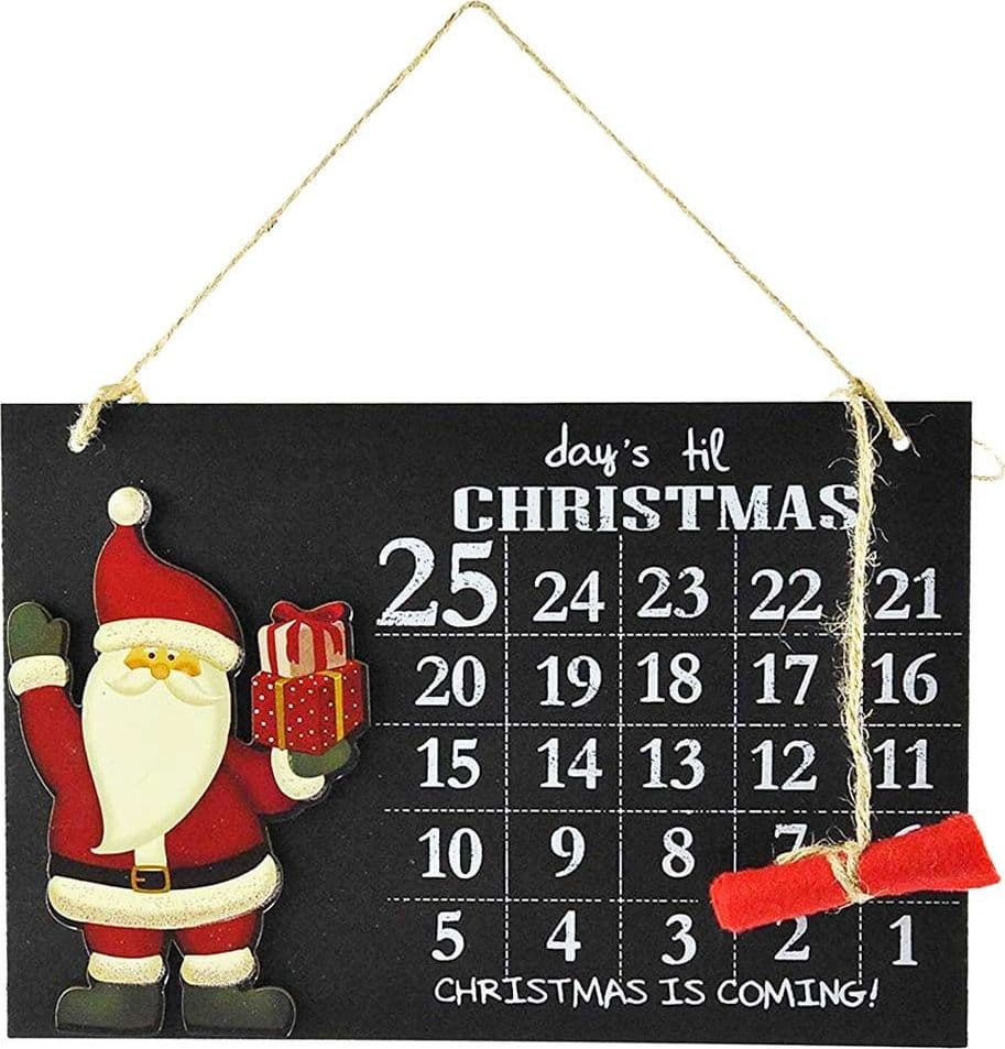 CALENDARIO AVVENTO LAVAGNA CON GESSETTO IN LEGNO 2 MODELLI DECORAZIONI NATALIZIE - 4