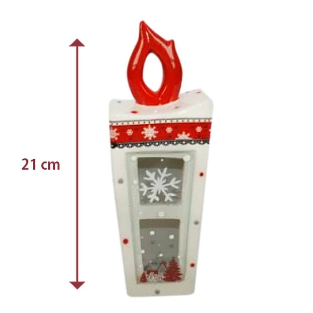 LANTERNA IN CERAMICA CANDELA CON LUMINO ELETTRICO 21 CM DECORAZIONI NATALIZIE - 2