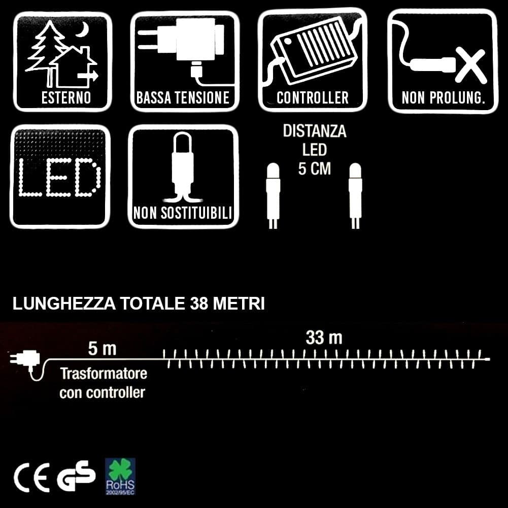 CATENA LUMINOSA 660 LUCI LED LUCCIOLE BIANCO CALDO CON CONTROLLER 8 FUNZIONI - 3