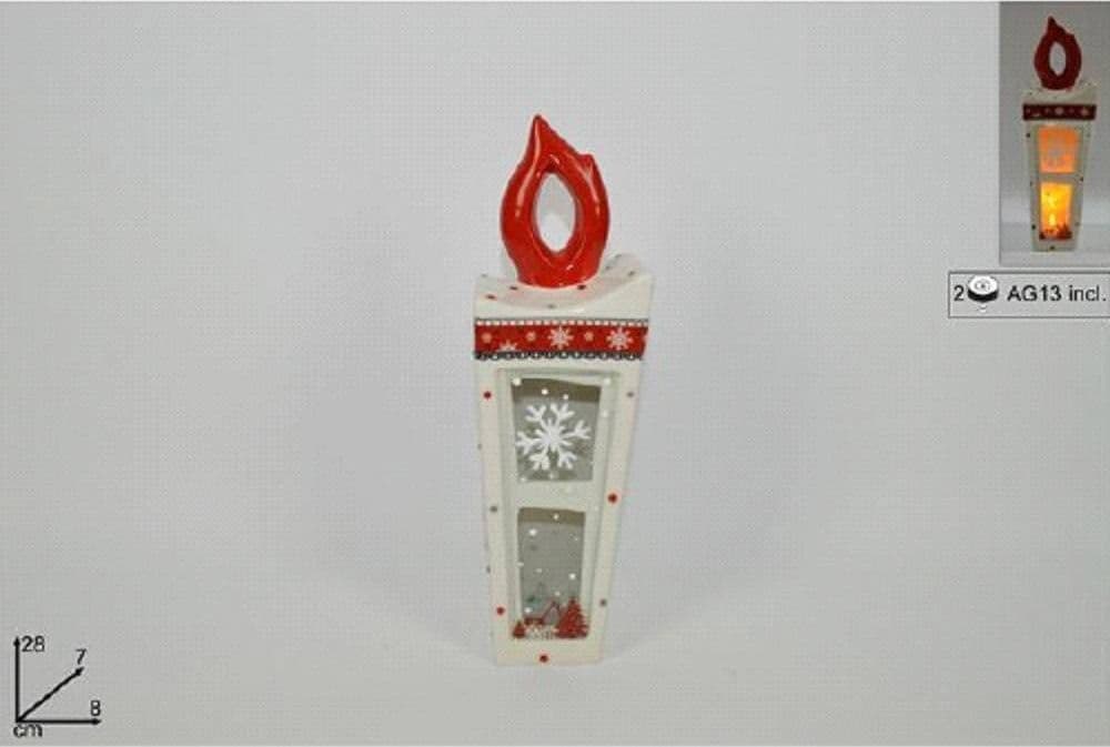 LANTERNA IN CERAMICA CANDELA CON LUMINO ELETTRICO 28 CM DECORAZIONI NATALIZIE - 2