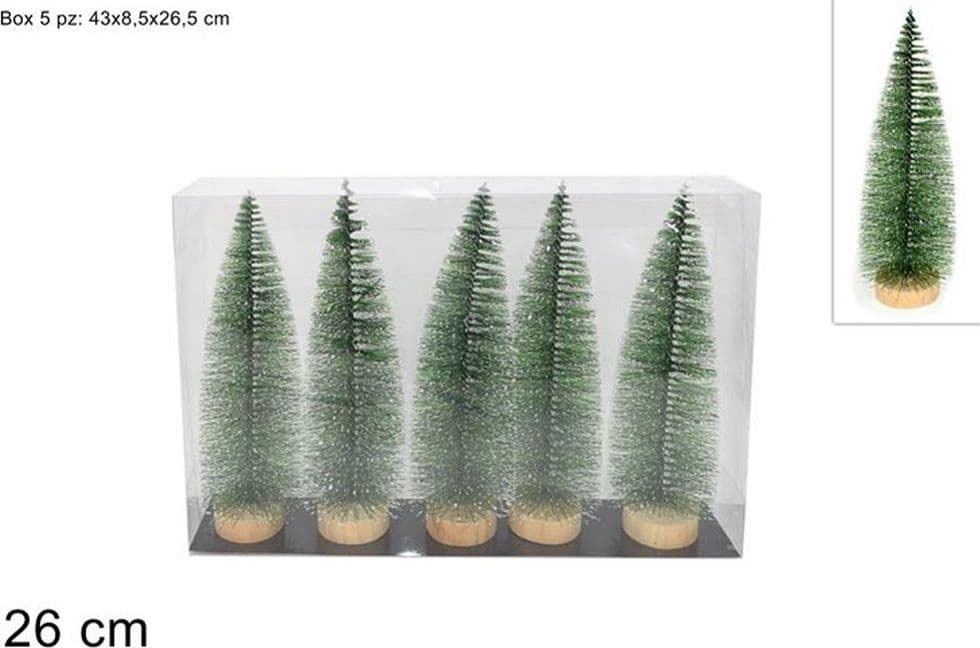 SET 5 ALBERELLI INNEVATI MINI ALBERO NATALE 26CM DECORAZIONI ADDOBBI NATALIZI - 3