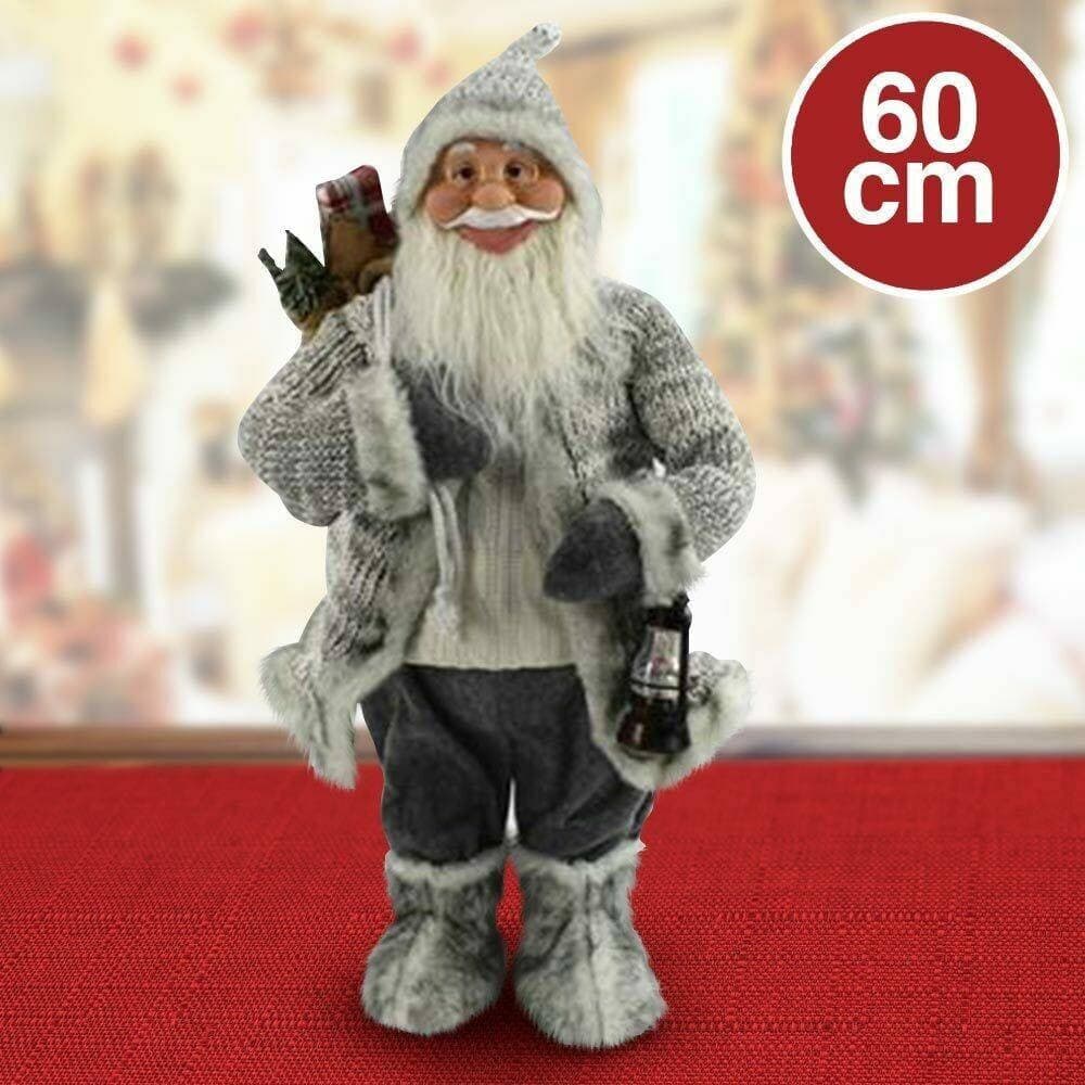 BABBO NATALE NORDICO 60 CM CON VESTITI IN LANA E PELUCHE DECORAZIONI NATALIZIE - 2