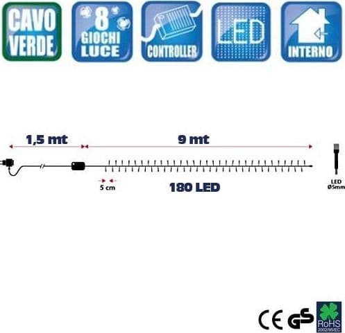 CATENA LUMINOSA 180 LUCI LED LUCCIOLE BLU CON CONTROLLER 8 FUNZIONI INTERNO - 2