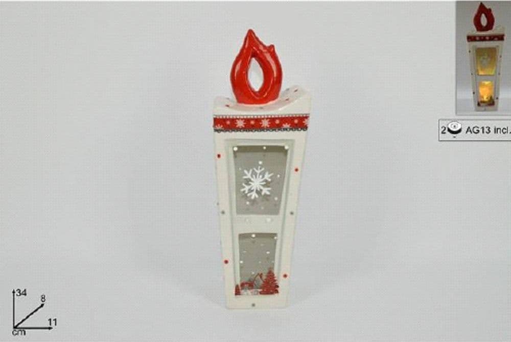 LANTERNA IN CERAMICA CANDELA CON LUMINO ELETTRICO 34 CM DECORAZIONI NATALIZIE - 2