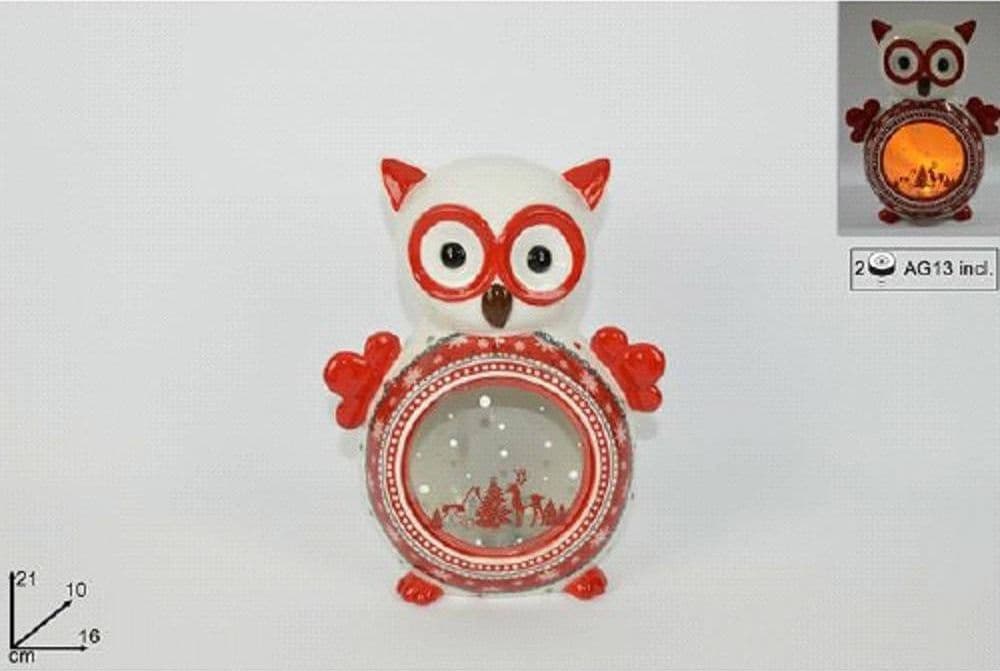 LANTERNA CERAMICA GUFO CON CANDELA ELETTRICA 21 CM DECORAZIONI NATALIZIE - 2
