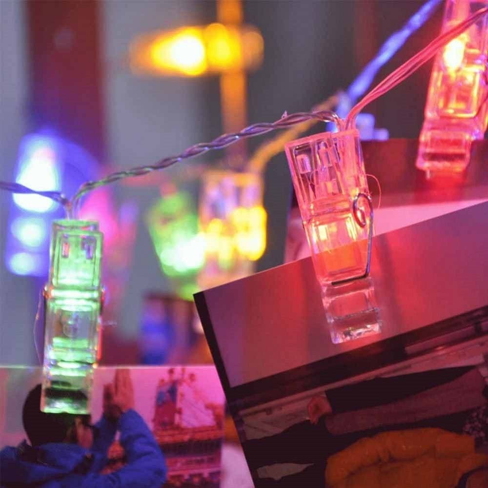 CATENA LUMINOSA 16 MOLLETTE LED GHIRLANDA STRINGA CLIP APPENDERE FOTO MULTICOLOR - 2