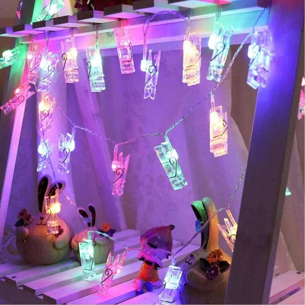 CATENA LUMINOSA 16 MOLLETTE LED GHIRLANDA STRINGA CLIP APPENDERE FOTO MULTICOLOR - 4
