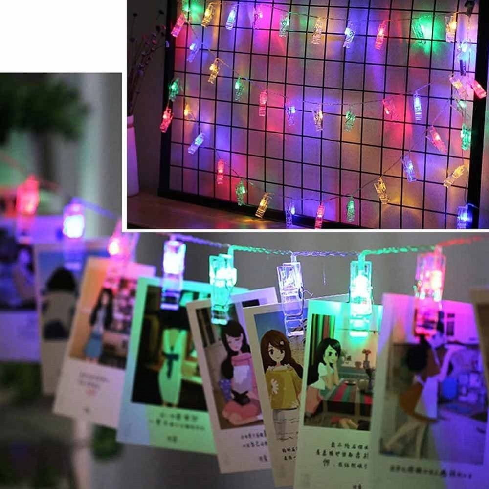 CATENA LUMINOSA 16 MOLLETTE LED GHIRLANDA STRINGA CLIP APPENDERE FOTO MULTICOLOR - 5
