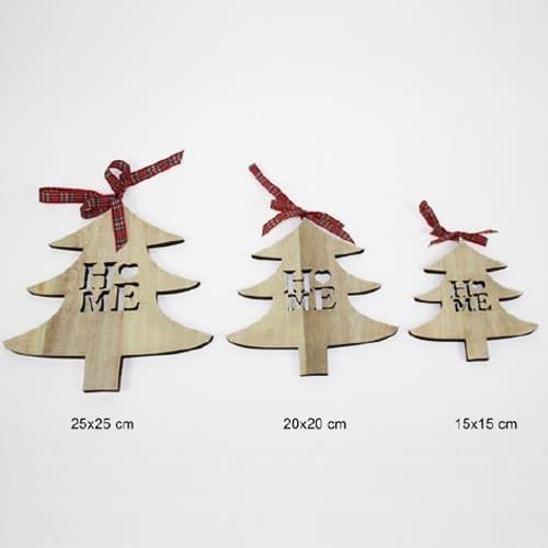SET 3PZ APPENDINI FORMA ALBERO IN LEGNO VARIE MISURE DECORAZIONI NATALIZIE - 2