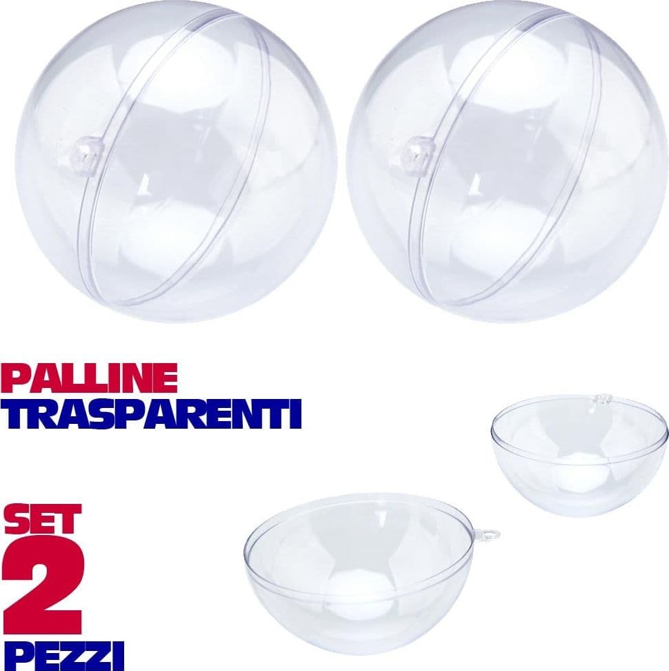 SFERE NATALIZIE PALLINE TRASPARENTI APRIBILI DA RIEMPIRE DECORAZIONE NATALE 2PZ 7CM - 3