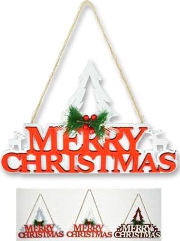 APPENDINO IN LEGNO PER ALBERO MERRY CHRISTMAS IN 3 COLORI DECORAZIONI NATALIZIE - 2