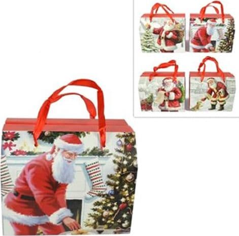 6 SCATOLE DA REGALO STAMPA BABBO NATALE CLASSICO MANICI ROSSI 13,5X11,5X16,5CM - 2