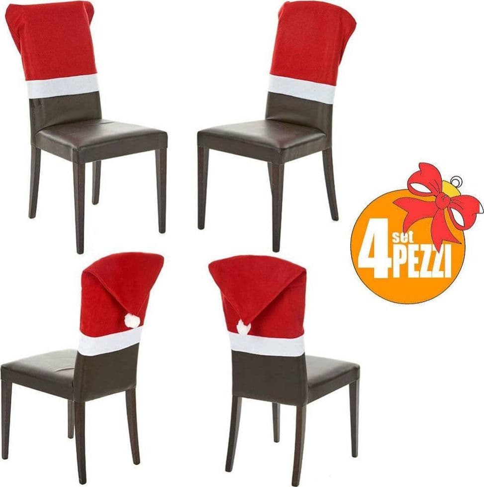 SET 4 PEZZI COPRI SEDIA COPRISEDIA DECORAZIONI PER SEDIE NATALIZIE 70X52CM ROSSO - 2