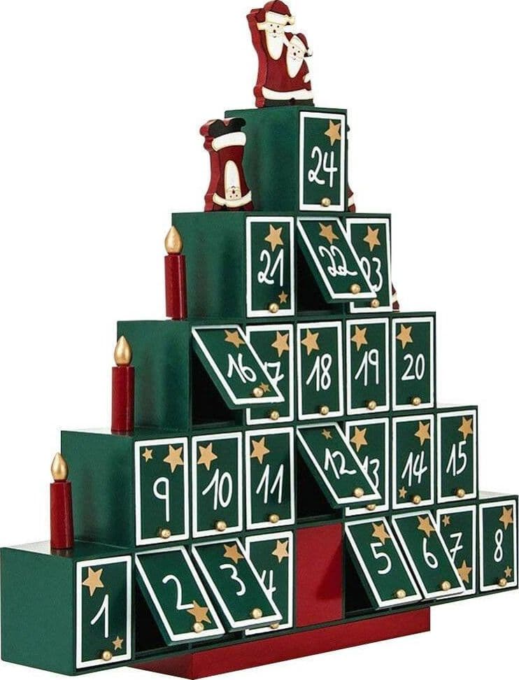 CALENDARIO AVVENTO ALBERO DI NATALE IN LEGNO 24 CASSETTI DECORAZIONI NATALIZIE - 3
