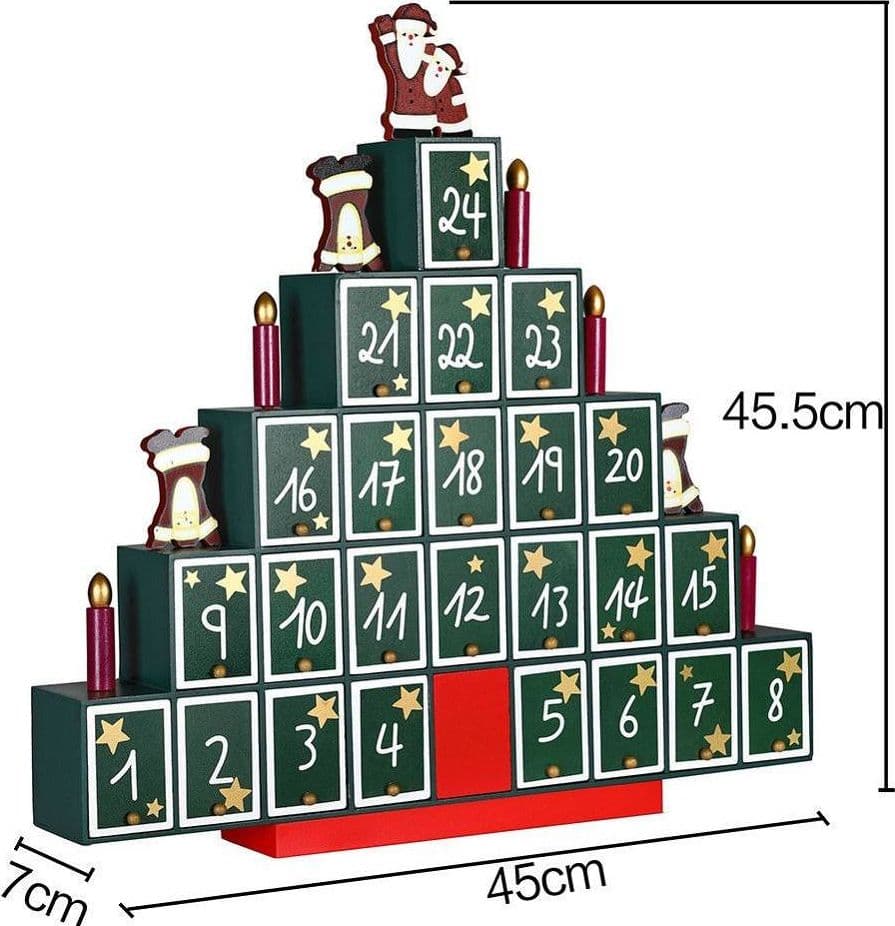 CALENDARIO AVVENTO ALBERO DI NATALE IN LEGNO 24 CASSETTI DECORAZIONI NATALIZIE - 5