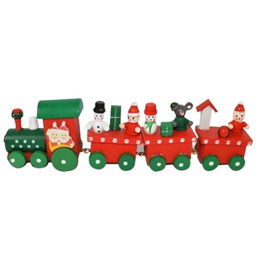 TRENINO NATALIZIO IN LEGNO CON 4 VAGONI 20CM ROSSO E BIANCO DECORAZIONI NATALE - 2