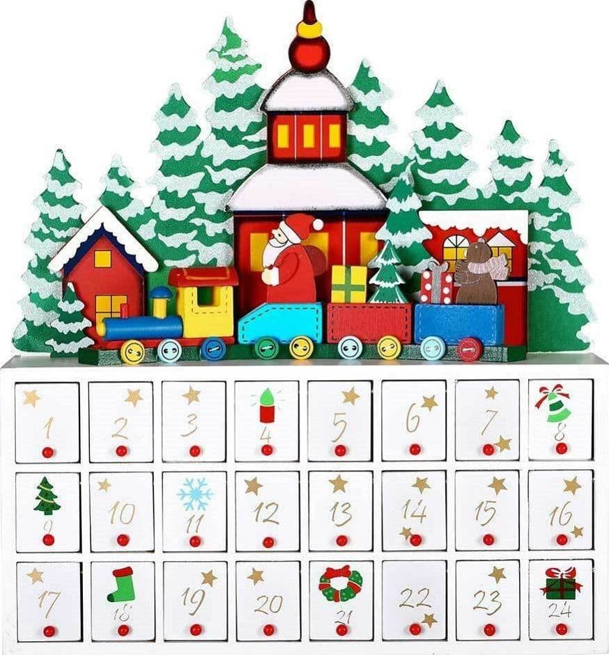 CALENDARIO DELL'AVVENTO TRENINO NATALIZIO DI BABBO NATALE IN LEGNO 24 CASSETTI - 2