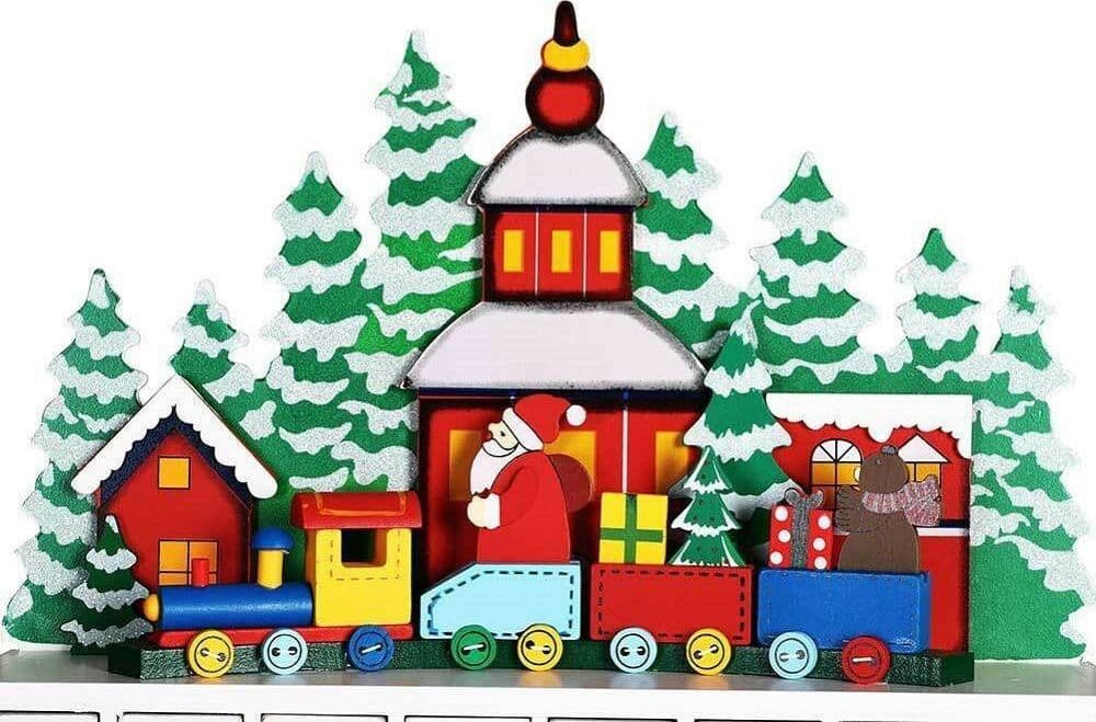 CALENDARIO DELL'AVVENTO TRENINO NATALIZIO DI BABBO NATALE IN LEGNO 24 CASSETTI - 3