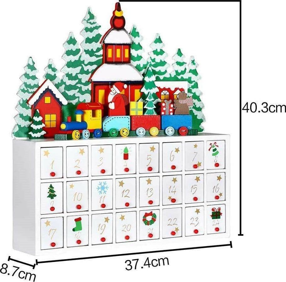 CALENDARIO DELL'AVVENTO TRENINO NATALIZIO DI BABBO NATALE IN LEGNO 24 CASSETTI - 5