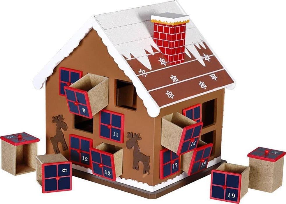 CALENDARIO AVVENTO DI NATALE CASETTA IN LEGNO 24 CASSETTI DECORAZIONI NATALIZIE - 3