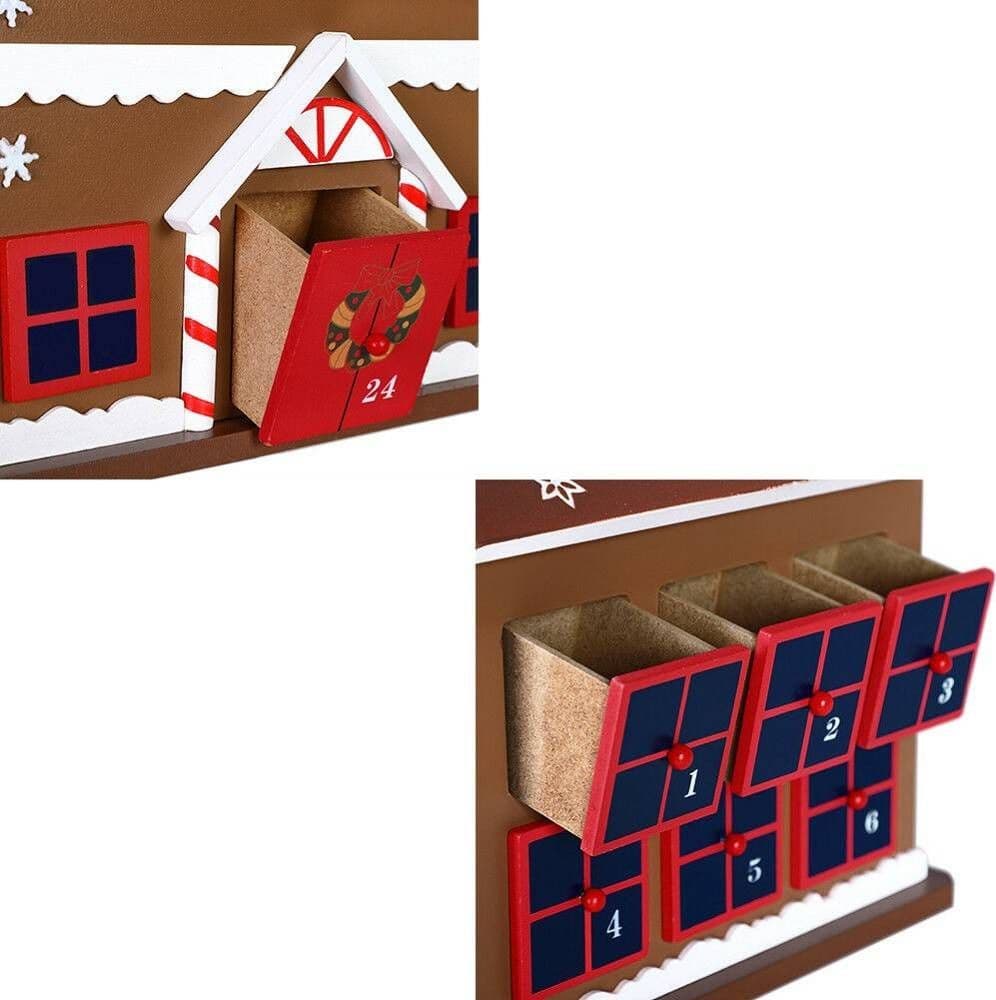 CALENDARIO AVVENTO DI NATALE CASETTA IN LEGNO 24 CASSETTI DECORAZIONI NATALIZIE - 4