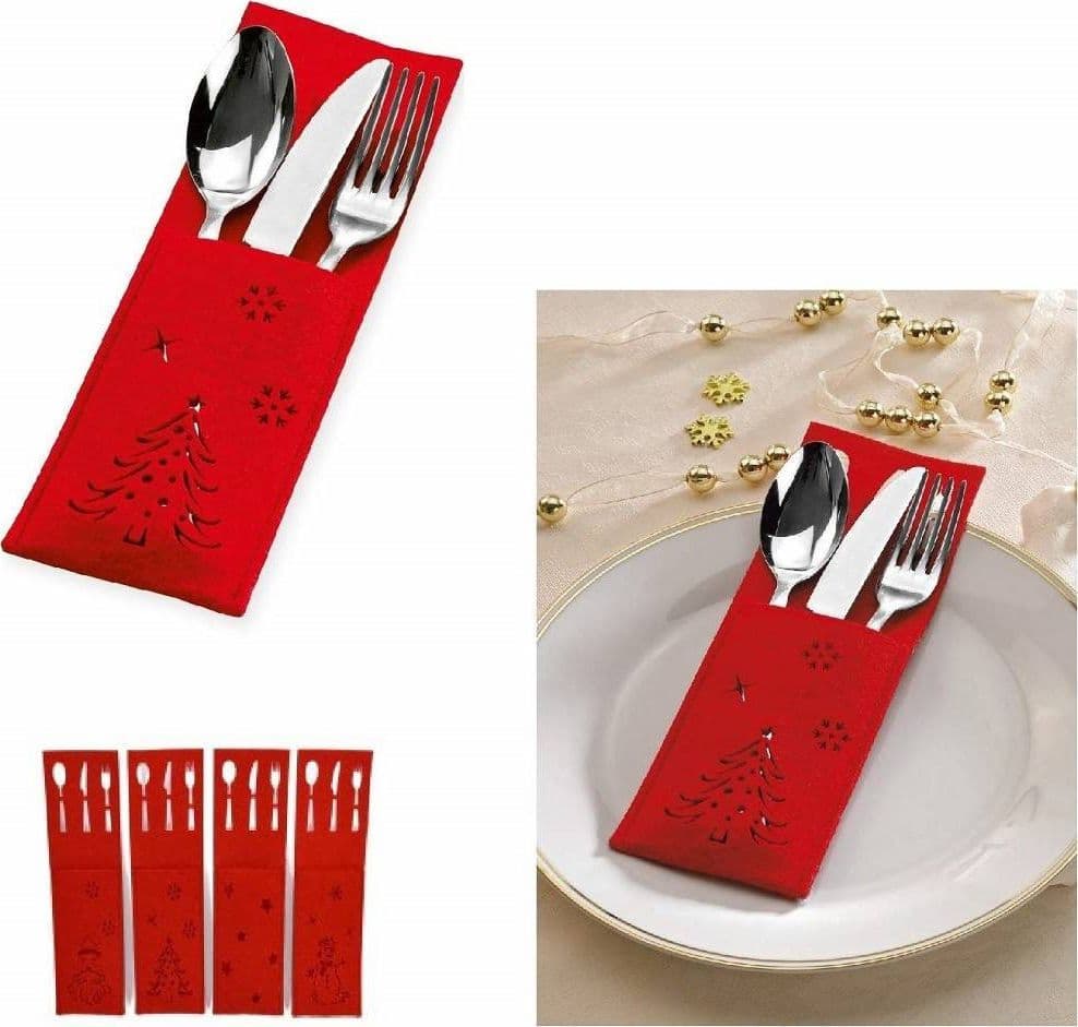 6PZ PORTAPOSATE FELTRO NATALIZIE ROSSO 15X9CM BABBO NATALE RENNA PUPAZZO NEVE SAGOMATE