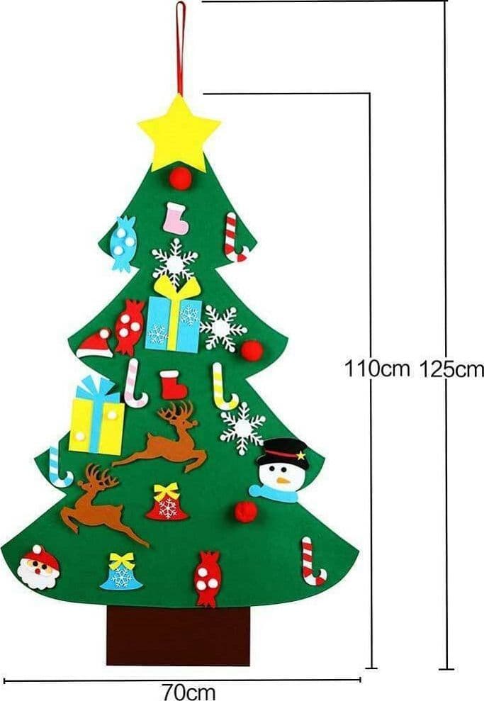 ALBERO DI NATALE PER BAMBINI IN FELTRO DA PARETE CON 26 ADDOBBI NATALIZI 110CM - 5