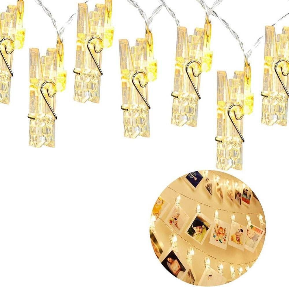 CATENA LUMINOSA 16 LED CON MOLLETTE GHIRLANDA STRINGA CLIP PER APPENDERE LE FOTO - 2