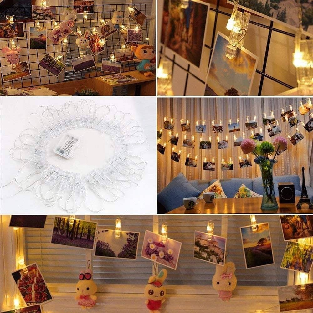 CATENA LUMINOSA 16 LED CON MOLLETTE GHIRLANDA STRINGA CLIP PER APPENDERE LE FOTO - 4