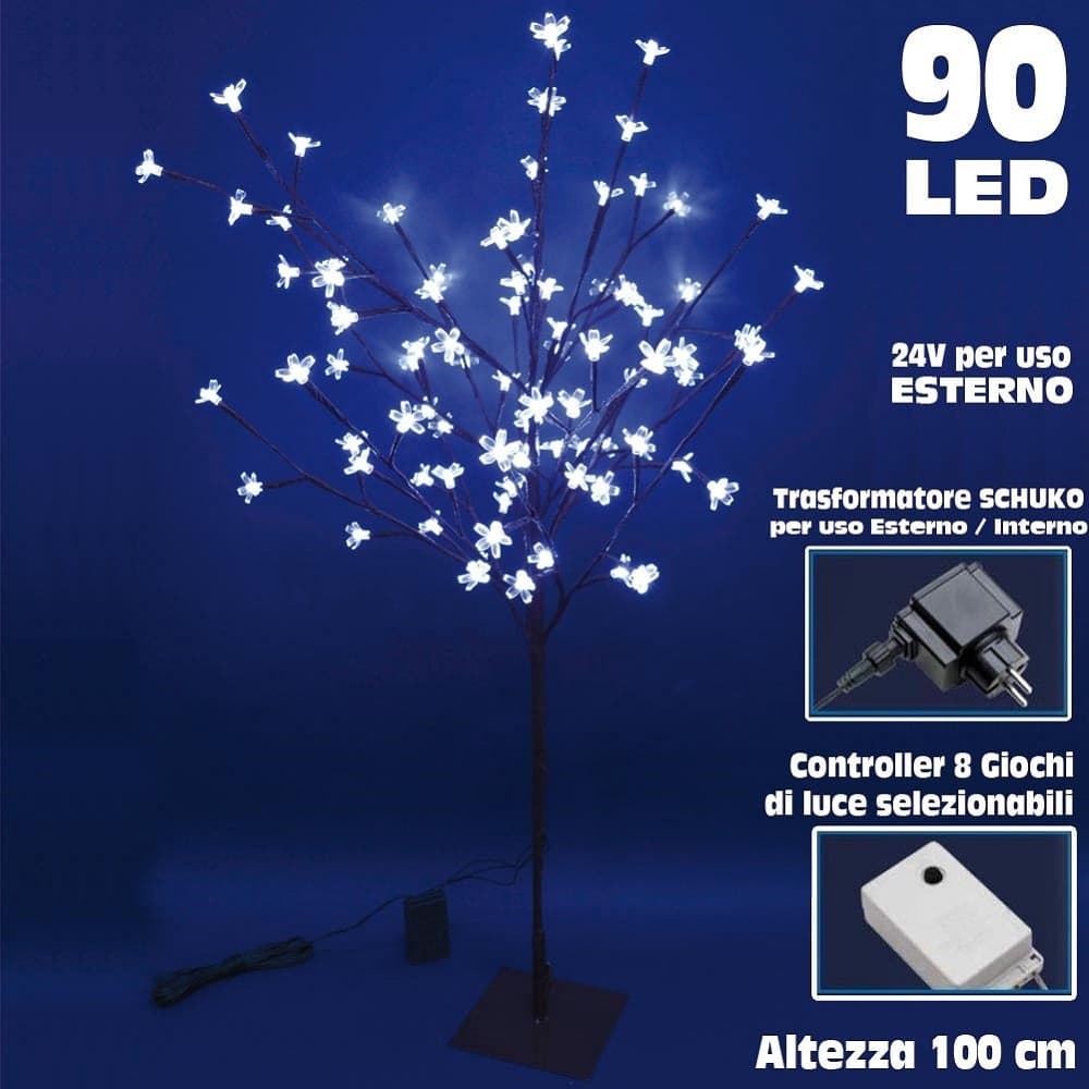 ALBERO DI NATALE LUMINOSO CILIEGIO PER ESTERNO 90 LED ALTEZZA 100 BIANCO FREDDO - 2