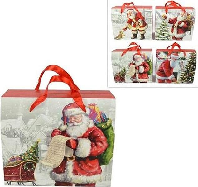 6 SCATOLE DA REGALO STAMPA BABBO NATALE CLASSICO MANICI ROSSI 23 X 12,5 X 27,5CM - 2