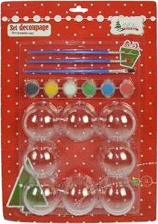 KIT 8 PALLINE TRASPARENTI 6CM CON TEMPERE E PENNELLI DECORAZIONI NATALIZIE - 2